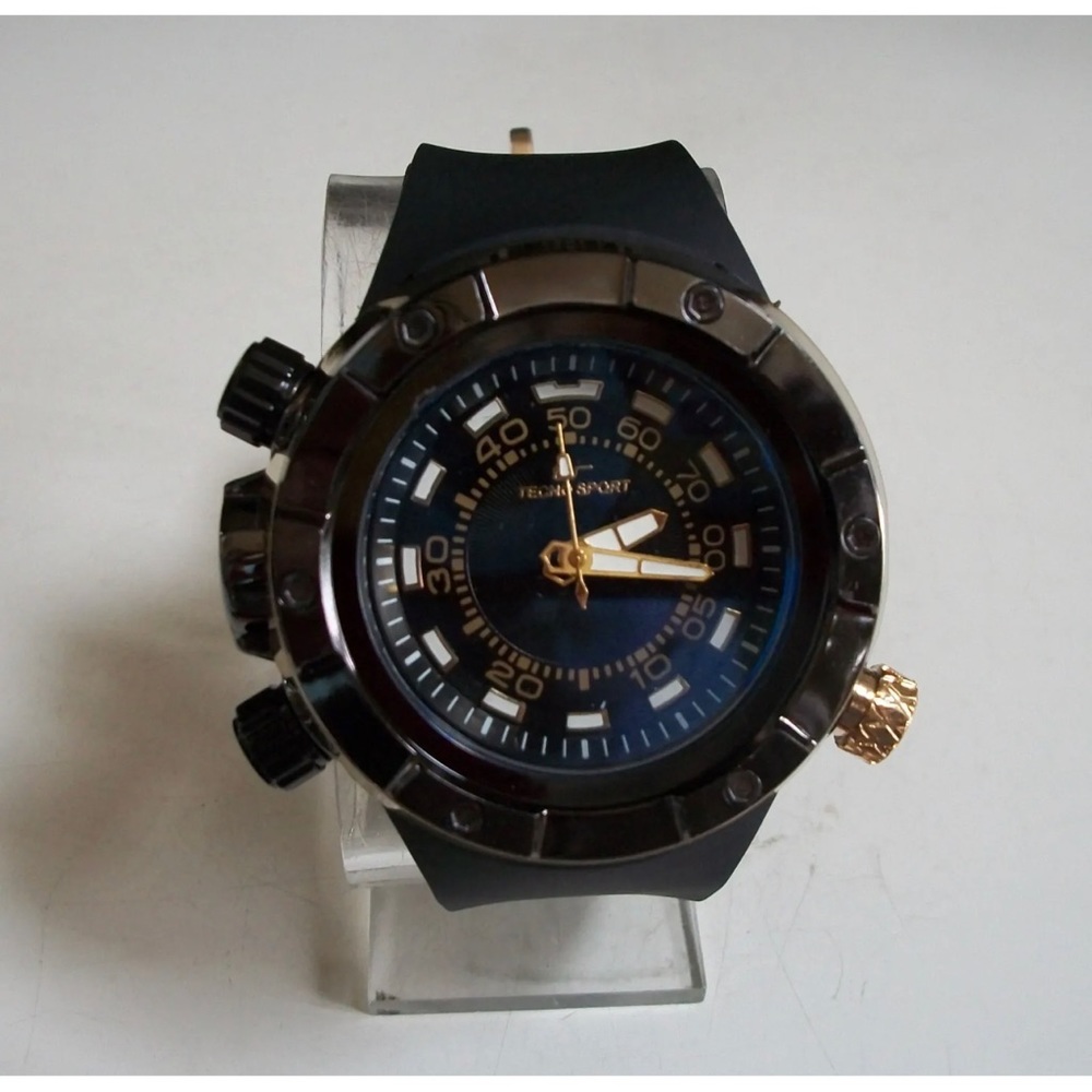Men's Gold & Hematite Black Finish Rubber Silicone Band Fashion Hip Hop Watch
